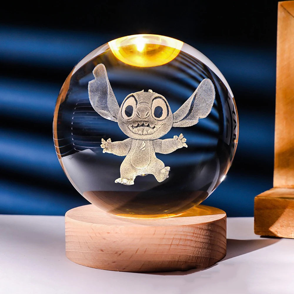 LED Night Light Pokémon Stitch 6cm Crystal Ball Children Night Lamp Bedroom Ambient Light Creative Gift Night Light