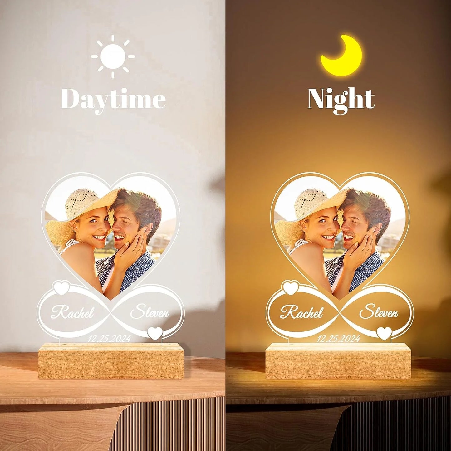 Personalized Photo Night Light Customized Picture&Text Bedroom Night Light Anniversary Birthday Christmas Valentine's Day Gift